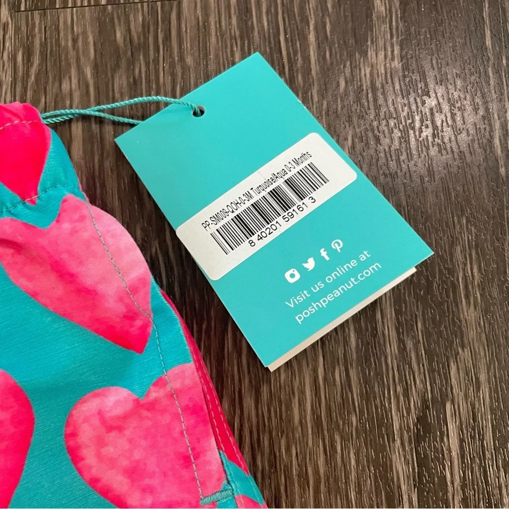 New! Posh Peanut Queen Of Hearts Baby Boy's Swim Shorts Size 0-3 Months